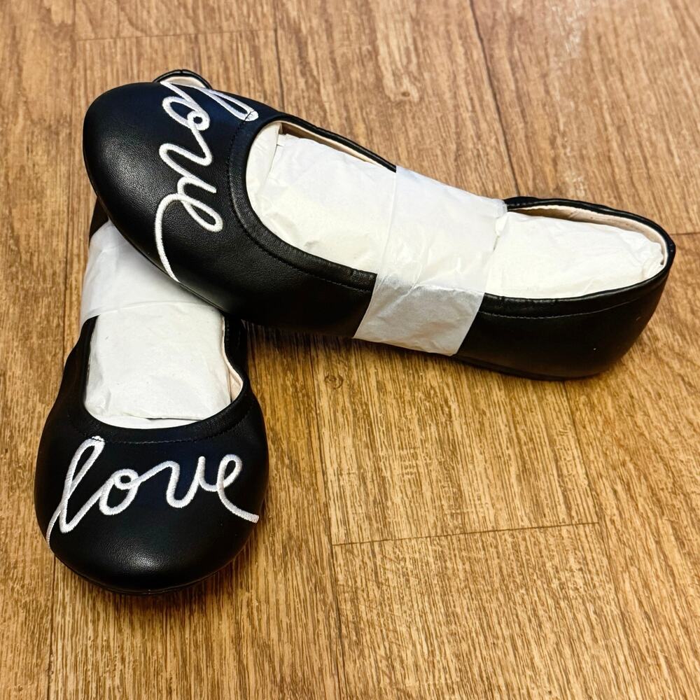 ED by Ellen Degeneres Langlee Love Ballet Flats in Black White Size 4.5